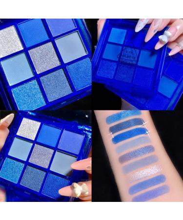 MEICOLY Blue Eyeshadow Palette - 9 Color Matte Glitter Metallic Silver Waterproof Shimmer Pigmented Eye Shadow - Buy Online on GoSupps.com