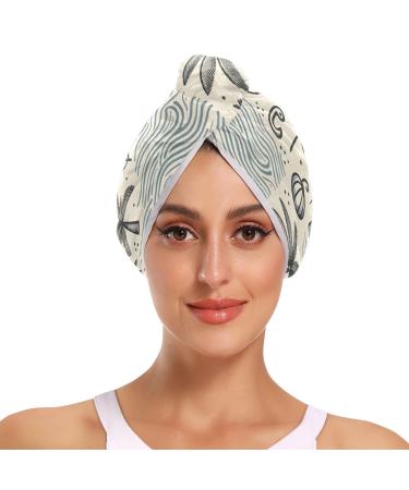 Coconut Tree Hair Towel 2 Pack Super Absorbent Hair Drying Towel Quick Dry Hair Turbans Head Towel with Button Twisty Wrap for Women Girls