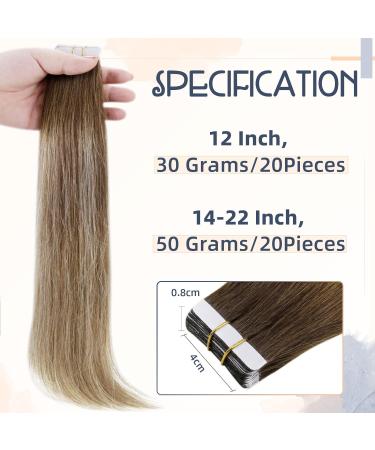 RUNATURE Blonde Ombre Brown Tape in Hair Extensions 18 50g - Real Human Hair Balayage Tape Hair Extensions #3/8/22 - Buy Online on GoSupps.com