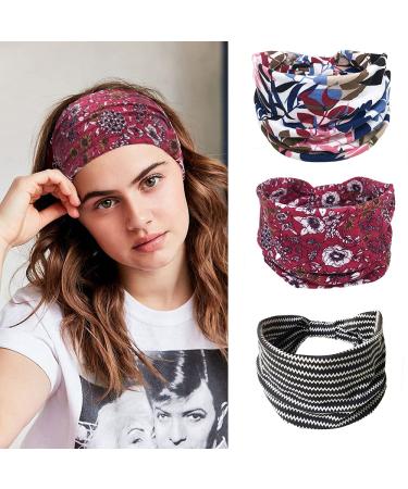 EYSL Boho Knotted Headband 3 Pack - Wide Fashion Stretch Head Wraps for Women - Twist Flower Printed Hair Band - Turban Bandana Hair Accessories - Multi-colored - Buy Online on GoSupps.com