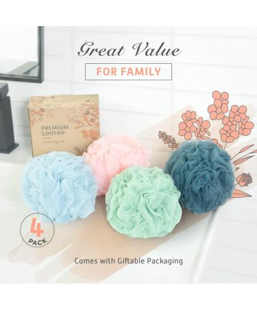 Spongentle Deep Cleansing Loofah Sponge 60g (Pack of 4) - Bath and Shower Exfoliating Body Scrubber for Men and Women - Buy Online on GoSupps.com