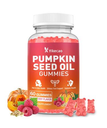 Yikecao Pumpkin Seed Oil Gummies Pumpkin Seed Oil Supplement with Saw Palmetto for Hair Growth Youthful Skin & Prostate Health Non-GMO Gluten Free Vegan Sugar Free Raspberry Flavor 60 Count