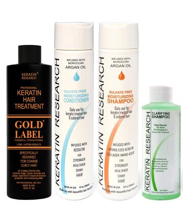 GOLD LABEL Brazilian Keratin Blowout Hair Treatment Super Enhanced Winning Formula All Hair Types & Colors Incl Blondes  Bleached  Coarse  Curly  Black African  Dominican Brazilian (240 ML LARGE KIT)