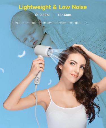 Professional Hair Dryer - 130 000 RPM High-Speed Ionic Blow Dryer | Fast Drying Low Noise Thermo-Control | Magnetic Diffuser & Nozzle | Ideal for Home & Travel - White - Buy Online on GoSupps.com