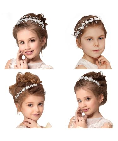 Charonle 4 Pieces Rhinestone Flower Princess Flower Girl Headpiece Girls Wedding Headband Bridesmaid Headband Pearls Rhinestone Princess Headbands for Girls Women Wedding Photography