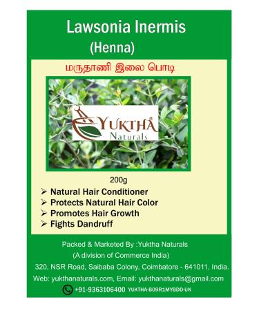 Yuktha Naturals Henna Powder| Maruthani ilai | Lawsonia inermis Powder | - 200g / 7 oz