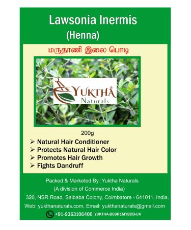 Yuktha Naturals Henna Powder| Maruthani ilai | Lawsonia inermis Powder | - 200g / 7 oz