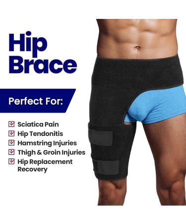 Hip Brace Thigh Compression Sleeve - Large Right | Support for Hip Pain Relief & Sciatica | Groin Compression Wrap for Hip Replacement - Buy Online on GoSupps.com