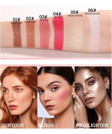 Joyeee Contour Blush Stick for Face Cheek Makeup 6PCS Cream Blush Contour Highlighter Concealer Eyeshadow Multiuse Face Makeup Stick Longlasting Waterproof Beauty Cosmetic Kit for Girl Women Gift #021 - Buy Online on GoSupps.com
