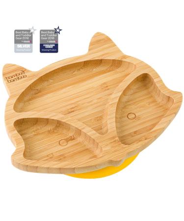 bamboo bamboo Baby and Toddler Suction Plate for Feeding and Weaning | Bamboo Fox Plate with Secure Suction | Suction Plates for Babies from 6 Months (Fox Yellow)