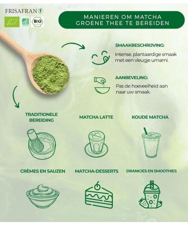 FRISAFRAN Bio Matcha Latte Powder 200g Green tea 100 natural matcha tea Organic Japanese Matcha Powder Energetic and antioxidant Matcha Without Additives Vegan green tea - Buy Online on GoSupps.com