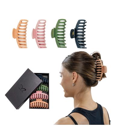 Naocos Large Hair Clips 4-pc Gift Set  4-color Matte finish Durable Plastic Large Hair Claw Clips/Jaw Clips/Banana Clips  Non-Slip Strong-hold Hair Clip for Women & Girls for All Hair Types