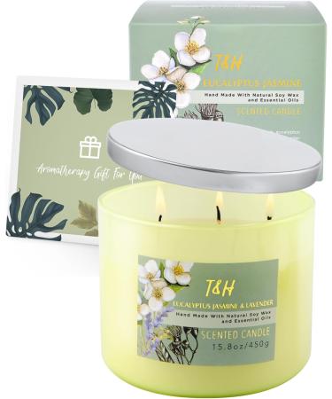 Eucalyptus Jasmine Lavender Candle | 3 Wick Aromatherapy Soy Candle | Stress Relief & Refreshing Summer/Fall Scent | 15.8 oz Natural Candle for Home - Buy Online on GoSupps.com