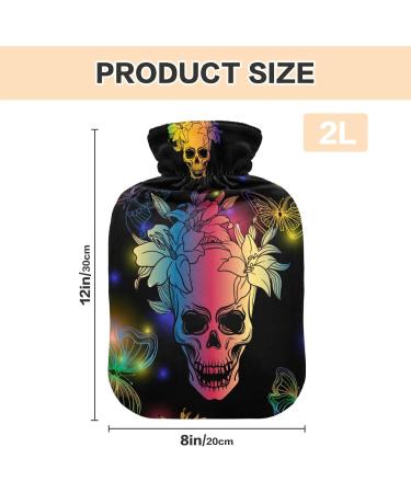 Colorful Skull Hot Water Bottle with Cover - 2L Heating Bag for Pain Relief & Menstrual Cramps - Buy Online on GoSupps.com