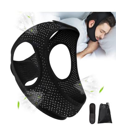 Chin Strap for Cpap Users Anti Snoring Devices - Forzacx Breathable Cpap Chin Strap Snoring Solution, Effectively Reduce Snoring, Non-Stick Hair, Don't Fade - Black
