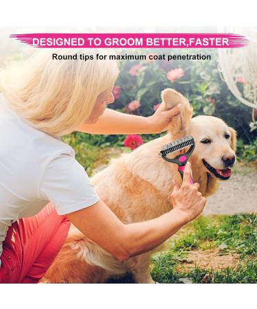 MEKEET Pet Dog Grooming Comb - 2-in-1 Deshedding & Dematting Brush | Double-Sided Undercoat Rake for Long & Medium Hair Cats and Dogs in Red - Buy Online on GoSupps.com