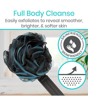 Vive Long Handled Loofah on a Stick | Exfoliating Mesh Sponge for Bath | Reusable Soft Loofa for Men & Women | Ideal for Elderly & Disabled | Interchangeable Handle - Black - Buy Online on GoSupps.com