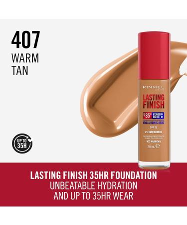 Rimmel Lasting Finish 35HR Foundation in 407 Warm Tan - Long-Lasting Coverage - Buy Online on GoSupps.com