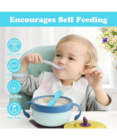 Vicloon Baby Fork and Spoon Set - 3Pcs Silicone Weaning Spoon Set for Self Feeding - Easy Grip Toddler Cutlery Kit in Blue/Green/Grey - Buy Online on GoSupps.com