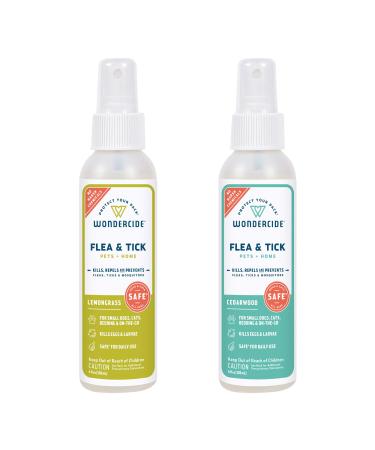 Wondercide - Flea, Tick and Mosquito Spray for Dogs, Cats, and Home - Flea and Tick Killer, Control, Prevention, Treatment - with Natural Essential Oils - Powered by Plants - Pet and Family Safe - 4 oz 2-Pack Cedarwood & Lemongrass