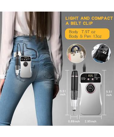 35000RPM Electric Nail Drill Machine for Acrylic Nails - Portable Kit for Gel Polish Removal - DIY Manicure Pedicure - Gray - Buy Online on GoSupps.com