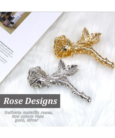 2Pcs Metallic Rose Hair Claw Clips - Medium Size Elegant Floral Barrettes for Women with Thick or Thin Hair - Strong Hold and Stylish Hair Accessory - Buy Online on GoSupps.com