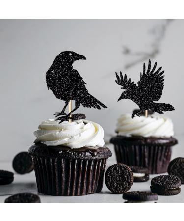 Leetaivie 24Pcs Black Glitter Crow Dessert Cupcake Toppers - Featured Halloween Themed Party Cake Topper (black) - Buy Online on GoSupps.com