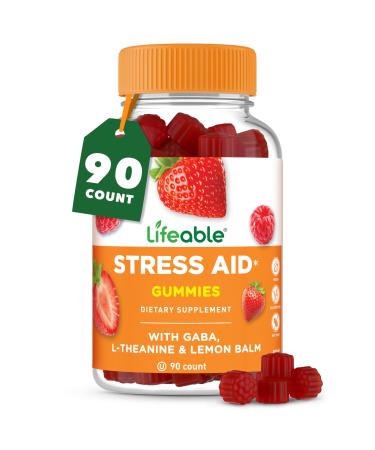 Lifeable Stress Aid Gummies | with Lemon Balm GABA and L Theanine Supplements | Vegan Non GMO Mood Support Supplement | Great Tasing Stress Vitamins | L-Theanine for Women and Men | 90 Gummies