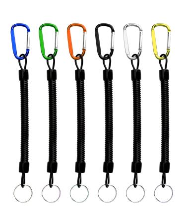 6 pieces Spiral keychain key chain with carabiner lit -with -leaks extendable to 120cm anti lost spring rope for fishing camping fish tool hunting and keys