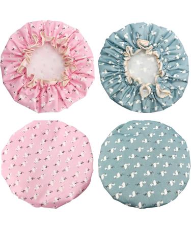 2 Pcs Double Layer Waterproof Shower Caps for Girls and Women - Pink Blue - Buy Online on GoSupps.com