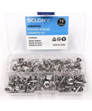 Seloky 75 Sets Silvery Chicago Screws Assorted Kit - 1/4, 3/8, 1/2 Inches - Metal Accessories for DIY Leather Decoration and Bookbinding - 150 Pieces - Buy Online on GoSupps.com