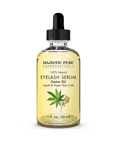 Majestic Pure Castor Oil Eyelash Serum with Apple & Argan Stem Cells for Longer Thicker Eyelashes, Eyebrows & Hair - 1 fl oz - Buy Online on GoSupps.com