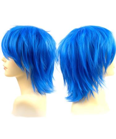 Modernfairy Anime Halloween Blue Wig for Cosplay Party - 8 Inch Synthetic Short Hair Wigs with Bangs for Women Men Kids - Buy Online on GoSupps.com