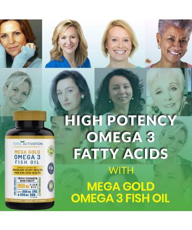 Omega 3 Fish Oil Supplement 2000mg with EPA DHA & Vitamin E Burpless Triple Strength Support for Men & Women 120 Easy Swallow Softgels - Buy Online on GoSupps.com