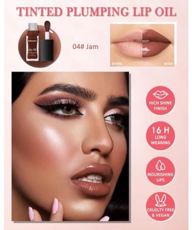 Hydrating Lip Glow Reviver Oil - Tinted Plumping Lip Oil Gloss for Dry Lips | Long Lasting Moisturizing Lip Stain & High Shine Lip Glaze - 04 Jam - Buy Online on GoSupps.com