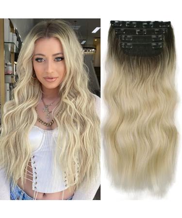 Clip in extensions hair extension braid ombre blond like real hair cheap hair part extensions synthetic art hair for women long double weft hair part full head 4-pcs wig 50cm 200g r6/613b ombre platinum blonde