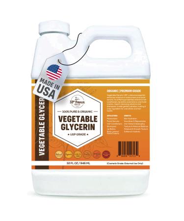 Organic Vegetable Glycerin USP (32 oz) Grade Liquid Natural, Non-GMO | Cosmetics, Skin, Hair Care, Soap Making, DIY Beauty | Excellent Humectant Qualities, Amazing Skin & Hair Benefits | 32 FL OZ
