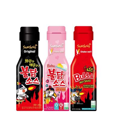Samyang Buldak Sauce Hot Sauce Variety Set - Buldak Ramen Carbonara Hot Sauce Piquante Hot Chicken Flavor x2 Spicy (3 x 200g) - Fire Noodles Challenge
