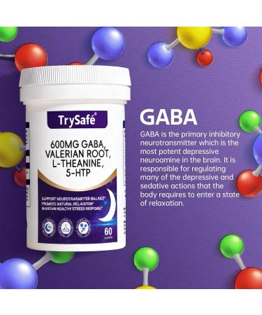 TrySafe 600mg GABA Sleep Aid* for Adults with 200mg Valerian Root 100mg L-theanine 60mg 5-HTP | Helps The Body Ease Into Sleep* & Maintain Deep Restful Sleep* 60 Capsules 30 Day Supply - Buy Online on GoSupps.com