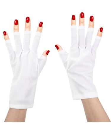 LED Nail Art Curing Lamp Anti UV Glove Skin Care Glove for Nail Dryers Beauty Personal Care Protection Nail Art Gloves Accessories Tool 1 Pair(White)