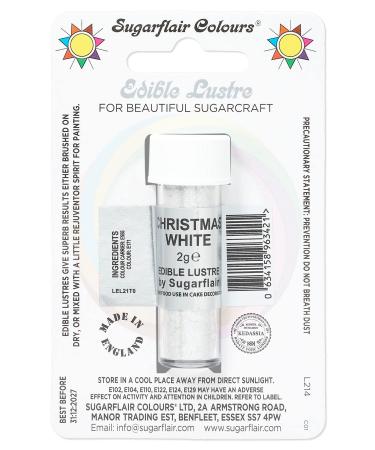 Sugarflair Christmas White Edible Lustre Dust Add a Lustrous Shine to Cakes or Decorations. Brush On or Add Rejuvenator to Create Eye-Catching Edible Paint Gives Shine to Your Bakes - 2g