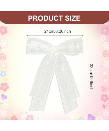 Lace Hair Bows White Hair Bows for Girls Long Tail Ribbons French Bow Clips for 90's Accessories Valentine's Day Women's Daily Wedding and Party Wear - Buy Online on GoSupps.com