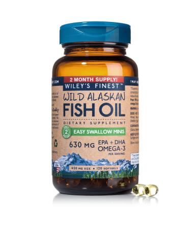 Wild Alaskan Omega-3 Fish Oil - Easy Swallow Minis 2X Double Strength 630mg EPA  DHA Natural Supplement 120 Mini Softgels 120 Count (Pack of 1)