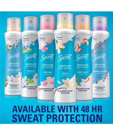 Secret Dry Spray Deodorant Antiperspirant for Women 48hr Weightless Sweat & Odor Protection Gentle on Skin Relaxing Lavender & Argan Oil Scent 4.1 oz (Pack of 3) Relaxing Lavender 4.1 Ounce (Pack of 3) - Buy Online on GoSupps.com