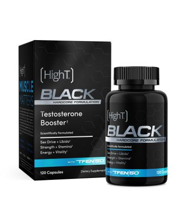 High T Black Hardcore Formulation 120ct - Natural Testosterone Booster - Supplement for Men's Health Energy Stamina & Strength