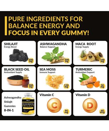 Ashwagandha Gummies Shilajit Black Seed Sea Moss Maca Root Turmeric All in One Supplement 60 Count (Pack of 2) - Buy Online on GoSupps.com