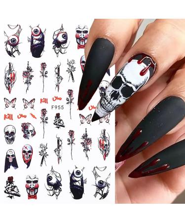 10 Sheets Halloween Nail Art Stickers | Ghost Skull Butterfly & Snake Designs | 3D Self-Adhesive Nail Decals for Women & Girls - DIY Acrylic Nail Decorations - Buy Online on GoSupps.com