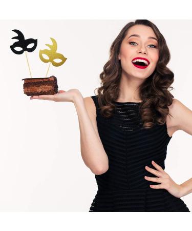 48 Pieces Masquerade Masks Cupcake Topper Glitter Mask Cake Topper Picks Dessert Cupcake Toppers for Masquerade Mardi Gras Party Baby Shower Birthday Party Decorations (Gold and Black) - Buy Online on GoSupps.com