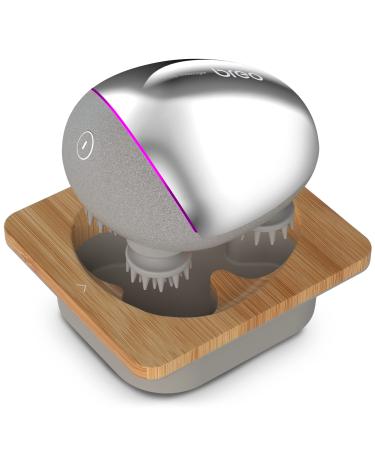 Breo Portable Mini Scalp Massager  IPX7 Waterproof Rechargeable Head Massager for Scalp Relax, Stress Relief Tool with Bamboo Wood Charging Base, Removable Massage Nodes (Silver with Base) Sliver - Buy Online on GoSupps.com
