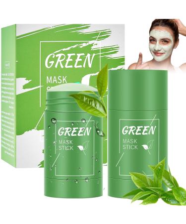 Waymaytecy 2 Pieces Mask Clay Stick Green Tea Cleanse Mask Mask Stick Moisturizing Care Skin Green Pore Stick Beauty Cleansing Care for All Skin Types of Men and Women